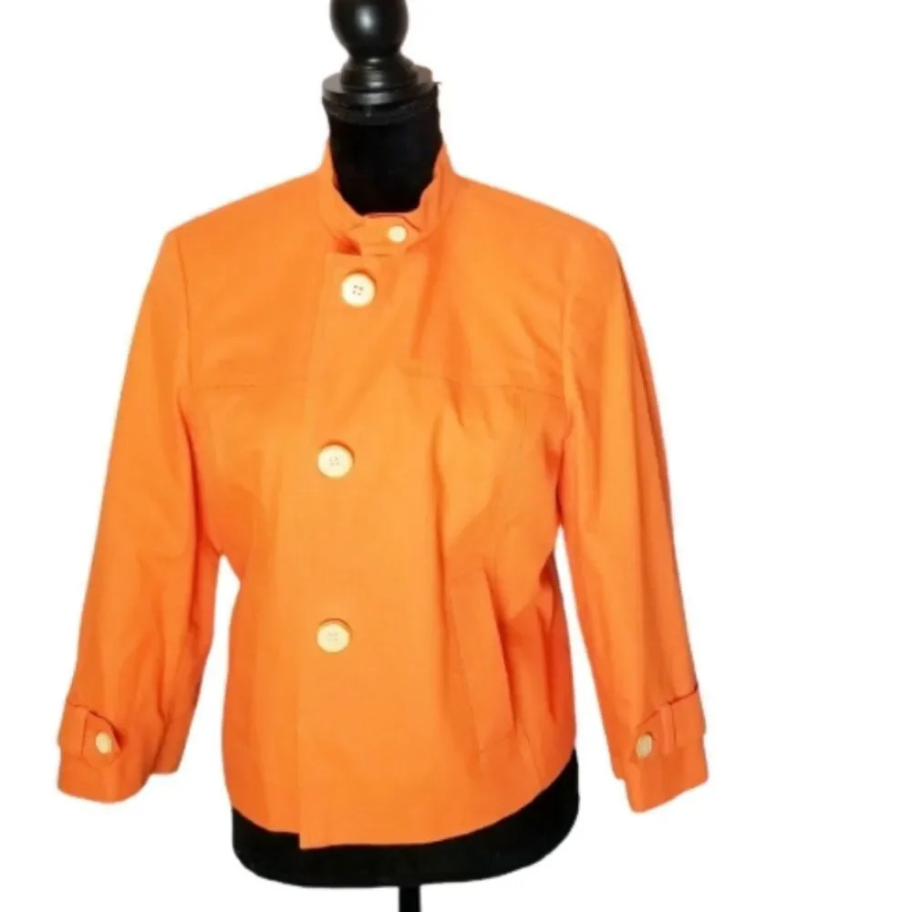 Talbots Collection Orange Italian Fabric Cotton Button Down Jacket‎ Size 14P